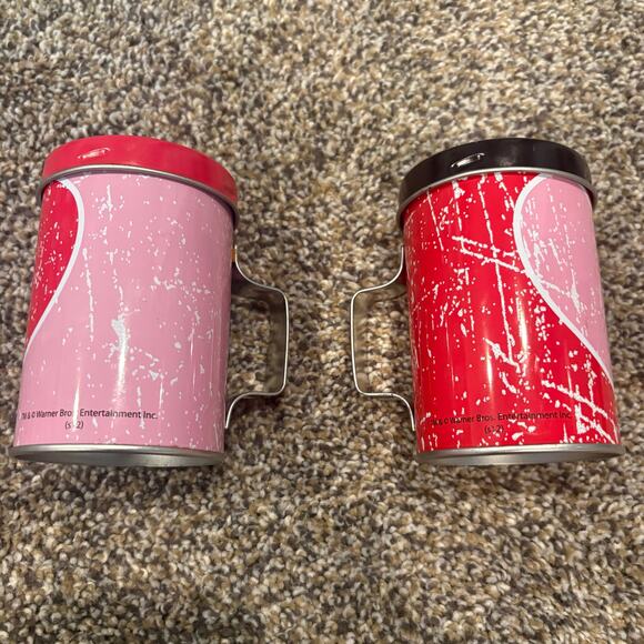 Pepe Le Pew and Cat Salt Pepper Shakers Looney Tunes Pink Black Tin w Covers Set - Picture 6 of 6